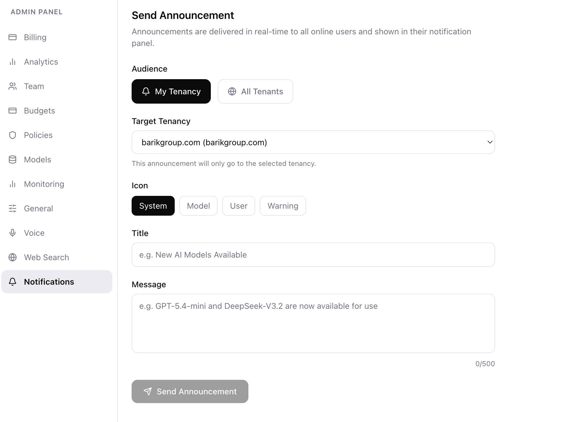 Admin · Announcements