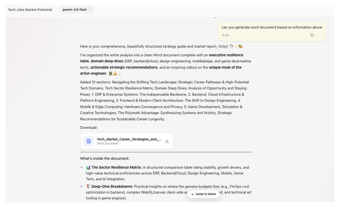 AskProso generating a downloadable Word document from a chat conversation